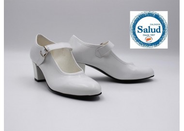 MADE IN SPAIN 15 SEVILLANAS FLAMENCOS NIÑA Zapatos TACÓN Blanco